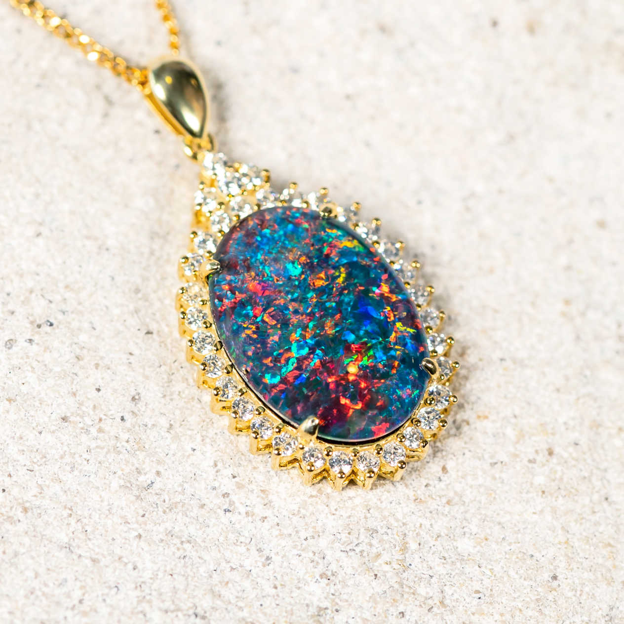 'The Crown' Gold Plated Silver Australian Triplet Opal Necklace Pendant - Black Star Opal
