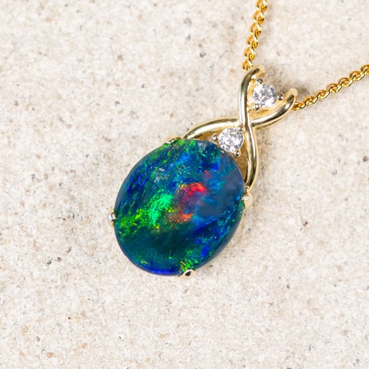 'Timeless' Gold Plated Silver Australian Triplet Opal Necklace Pendant - Black Star Opal