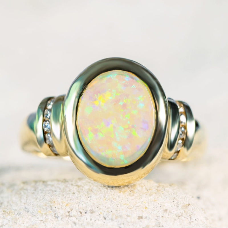 'Valeria' Gold Australian Crystal Opal Ring - Black Star Opal