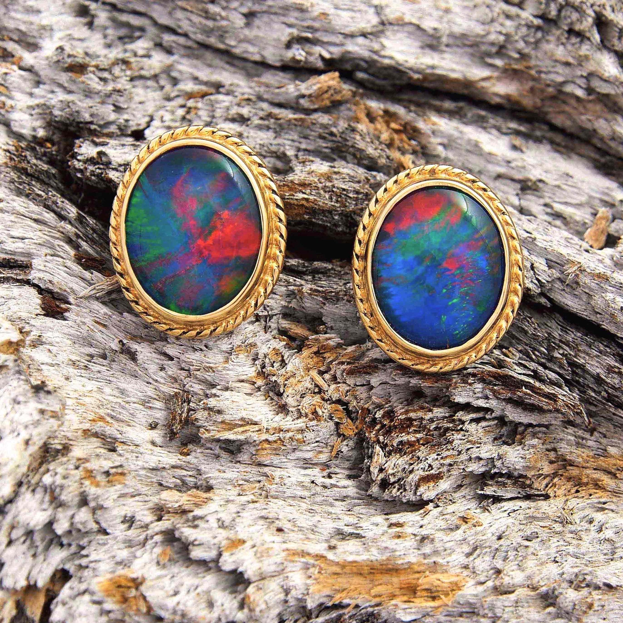 Vintage Braid Australian Triplet Opal Earrings