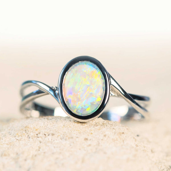 'Zaria' 18ct White Gold Crystal Opal Ring