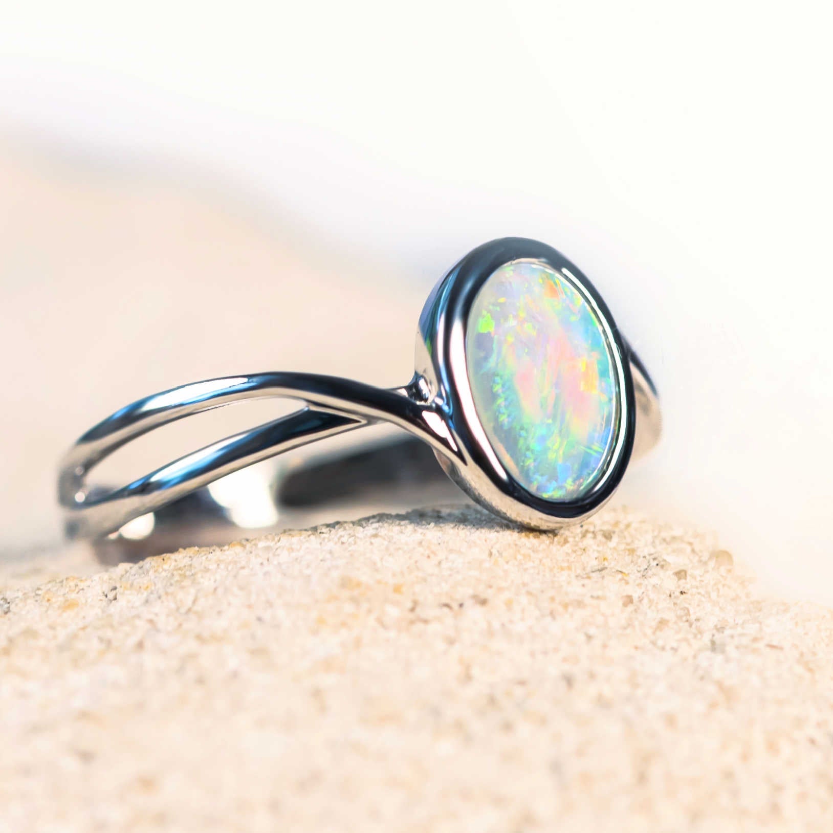 'Zaria' 18ct White Gold Crystal Opal Ring