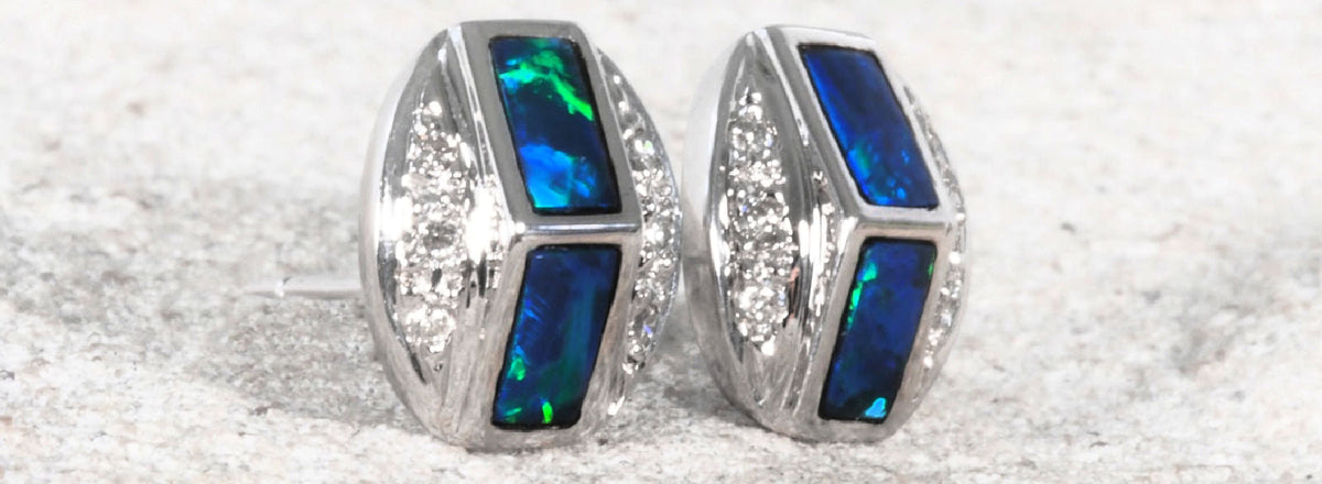 Australian blue and green opal earrings set in white gold