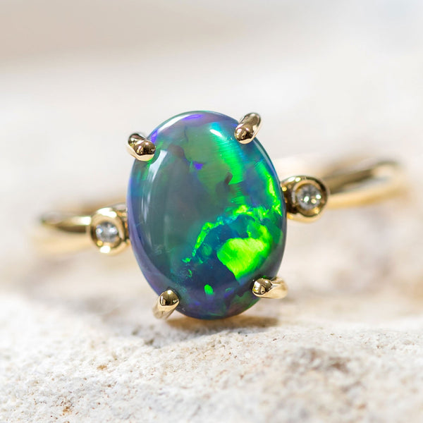 Black Opal Ring Gold Black Opal Jewelry Black Star Opal