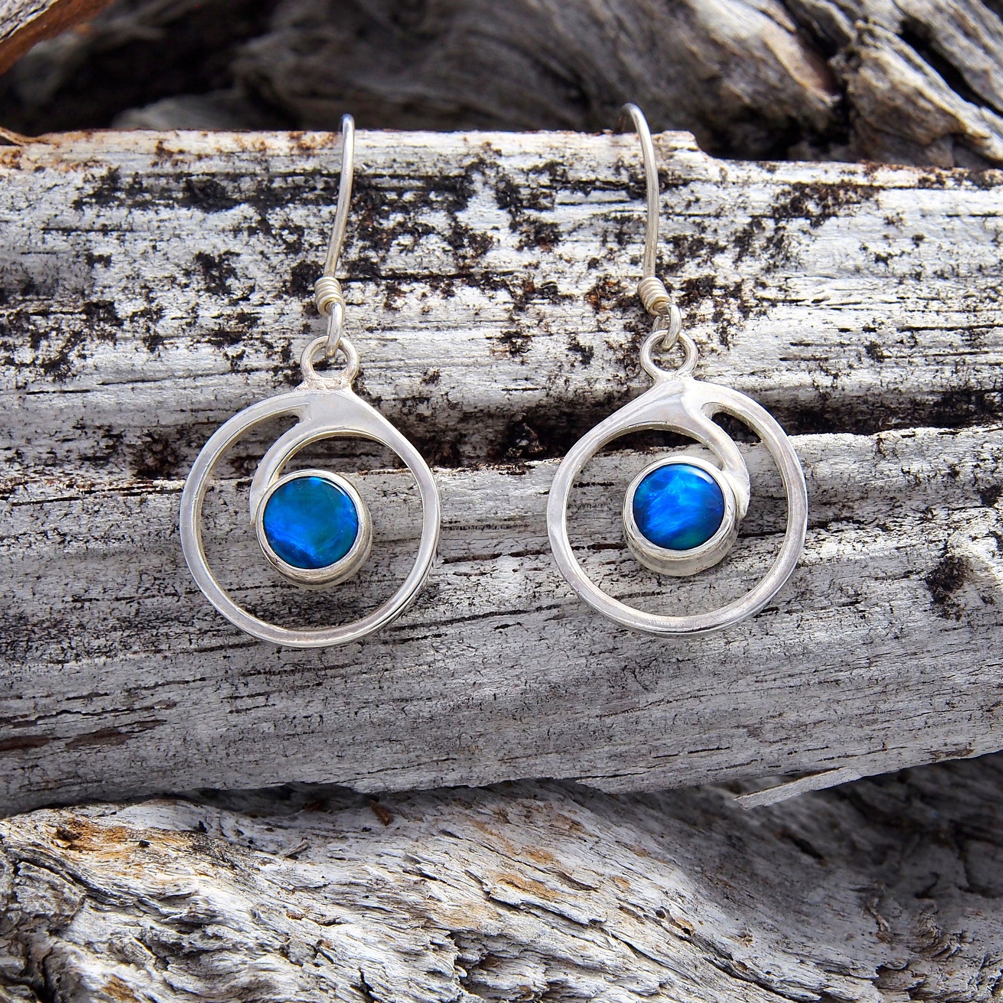 Earrings — Silver Doublet Opal - Black Star Opal
