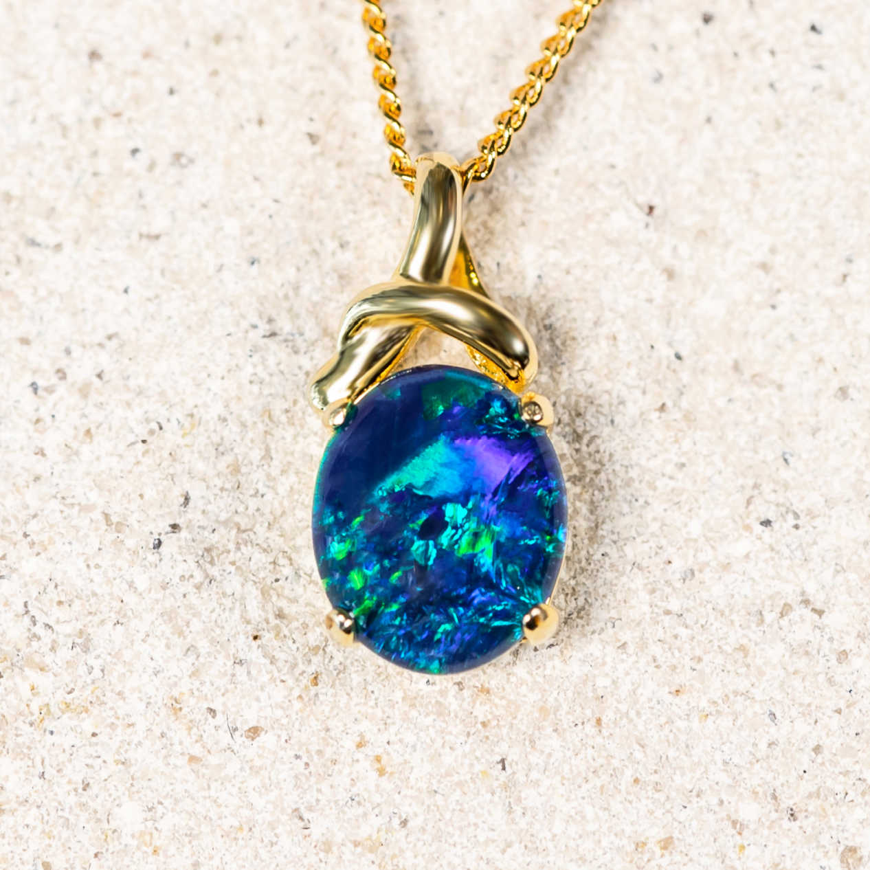 Gold Plated Silver Opal Pendants - Black Star Opal