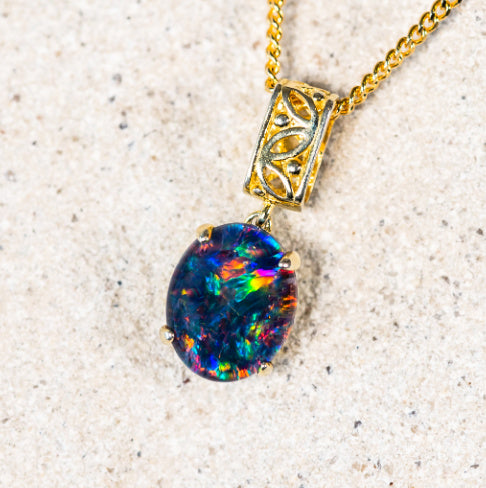 Pendants — Gold Plated Triplet Opal Necklace - Black Star Opal