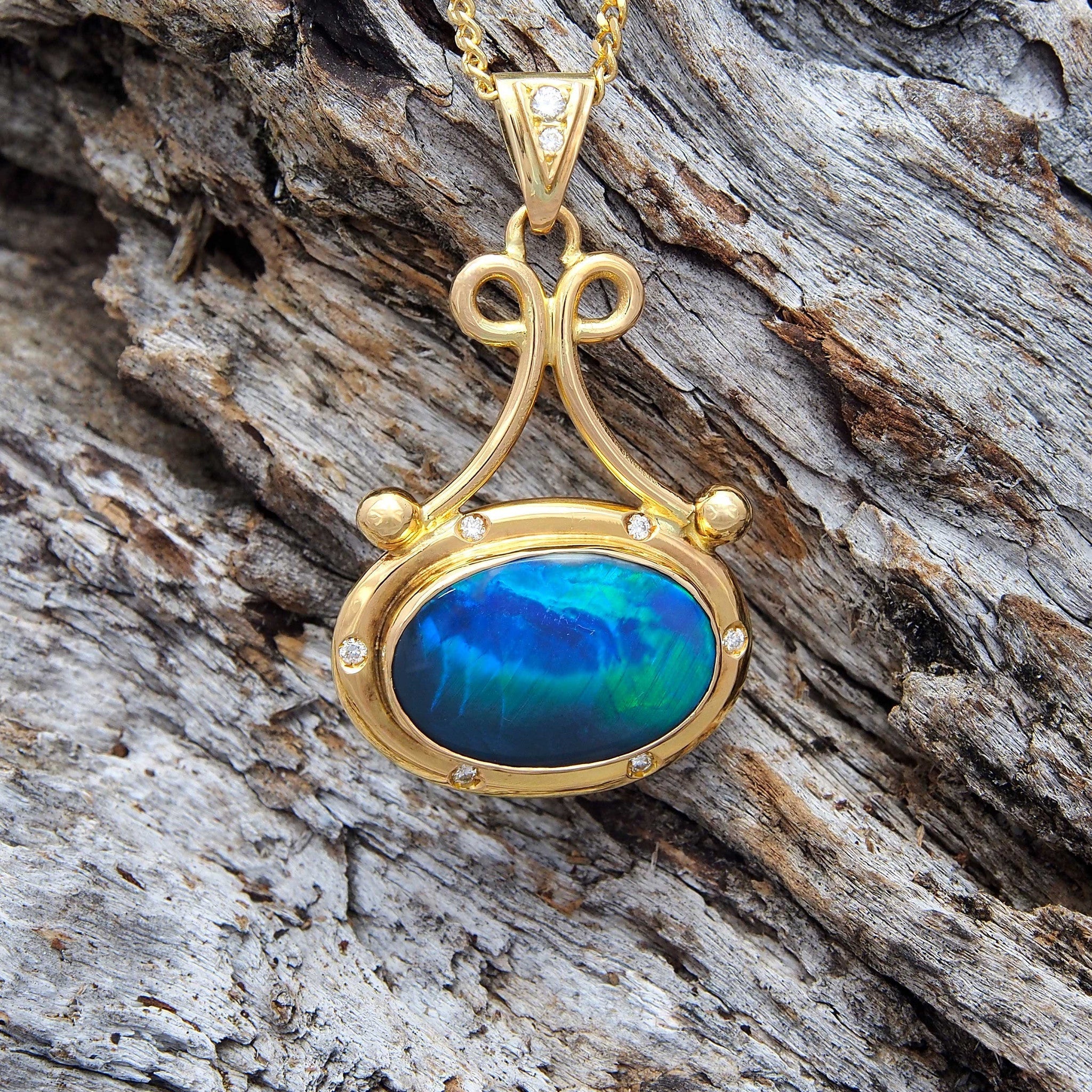 Pendants — Gold Solid Opal Necklace - Black Star Opal