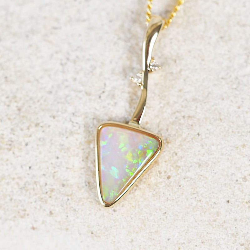 green and blue crystal opal triangular shaped pendant