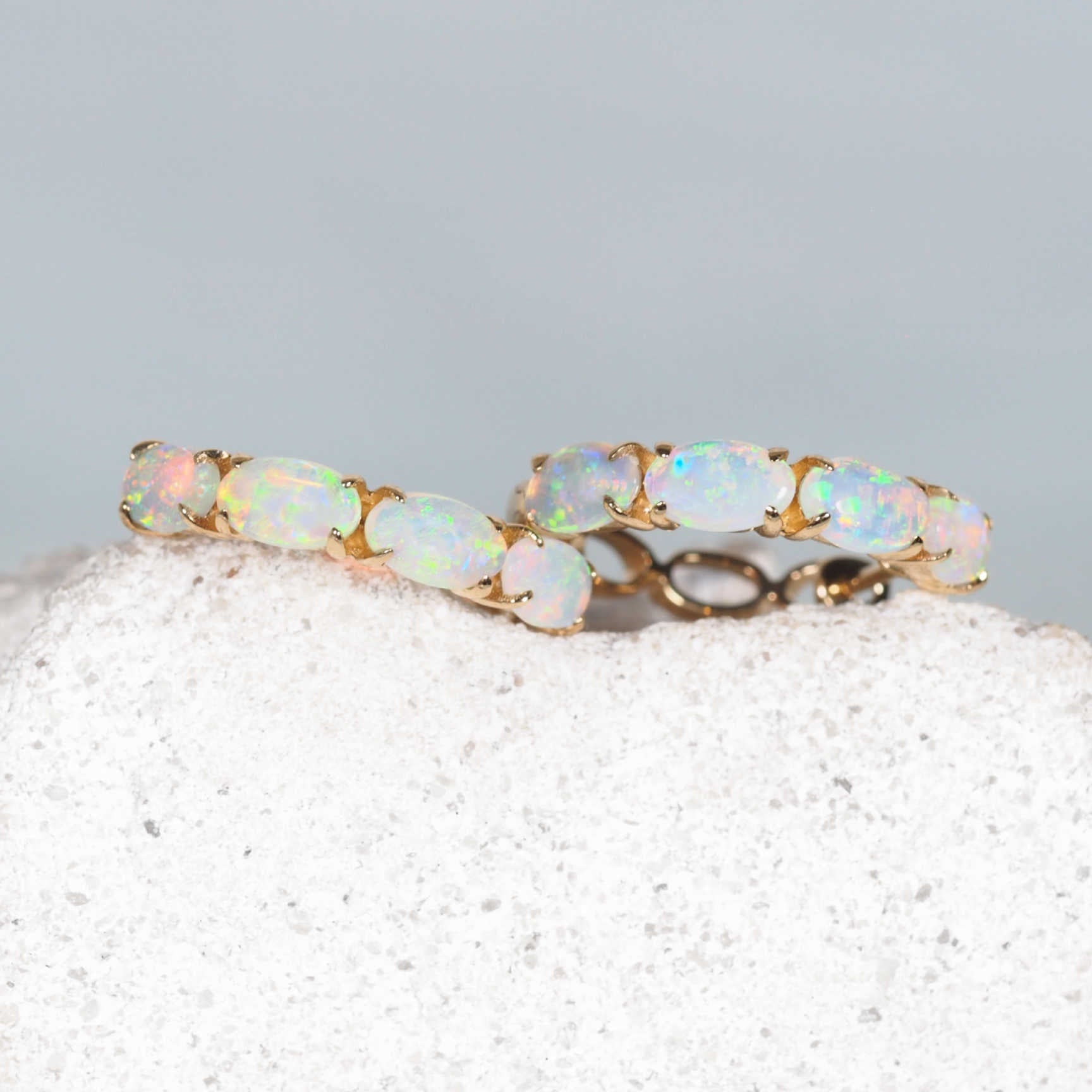 18ct yellow gold hoop opal earrings with South Australian crystal opals