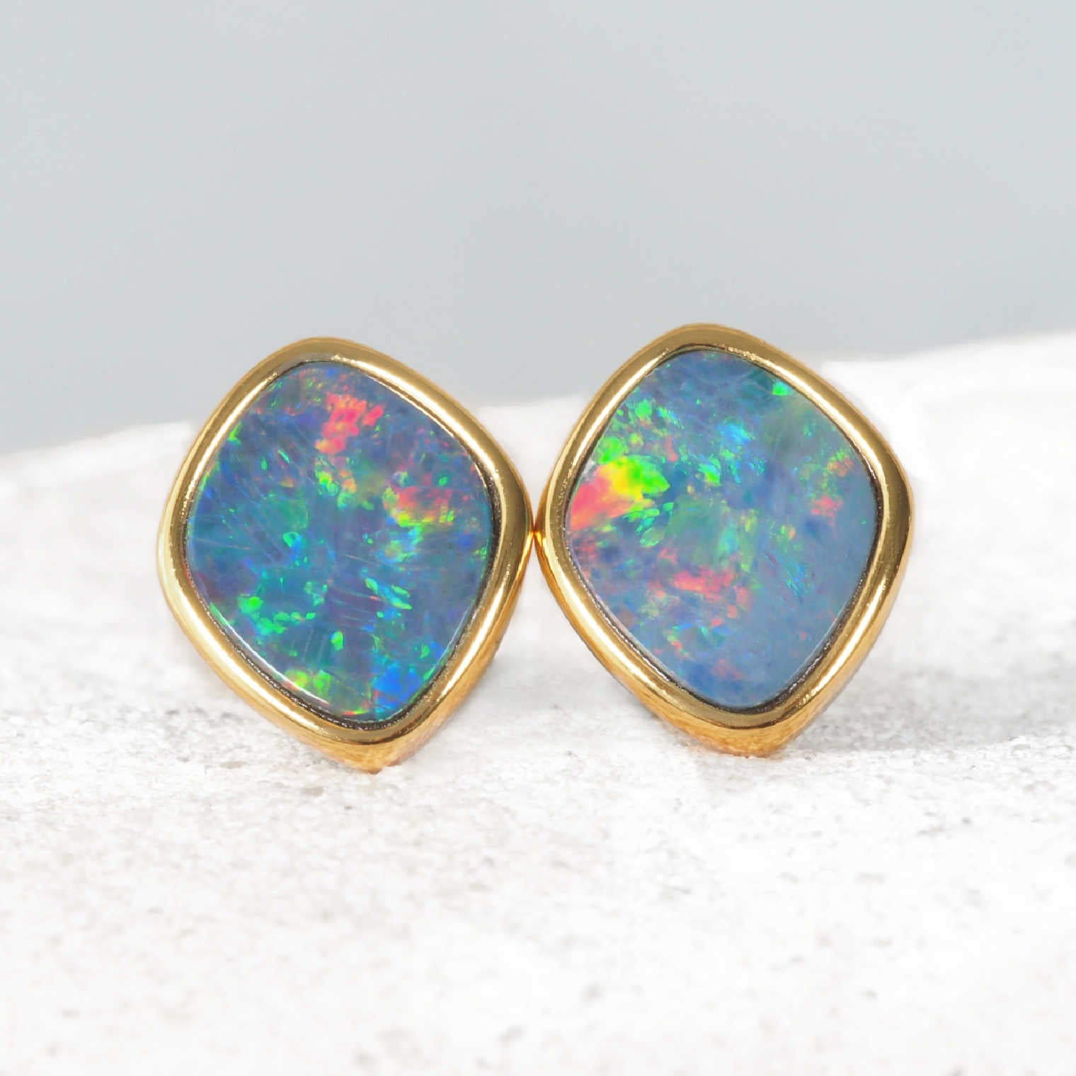 'Elana' Doublet Opal Earrings Gold Plated Silver