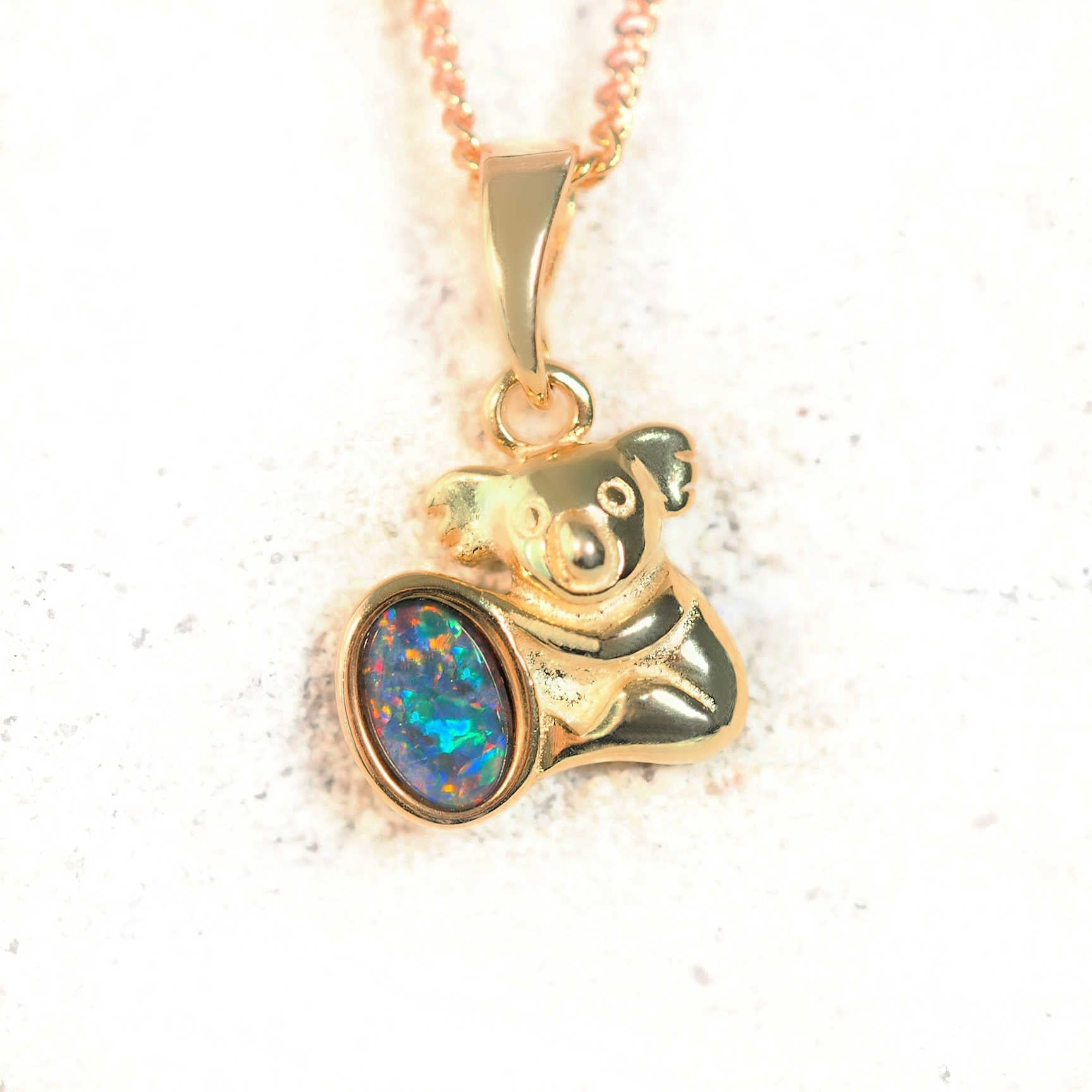 colourful koala opal pendant set in gold plated silver