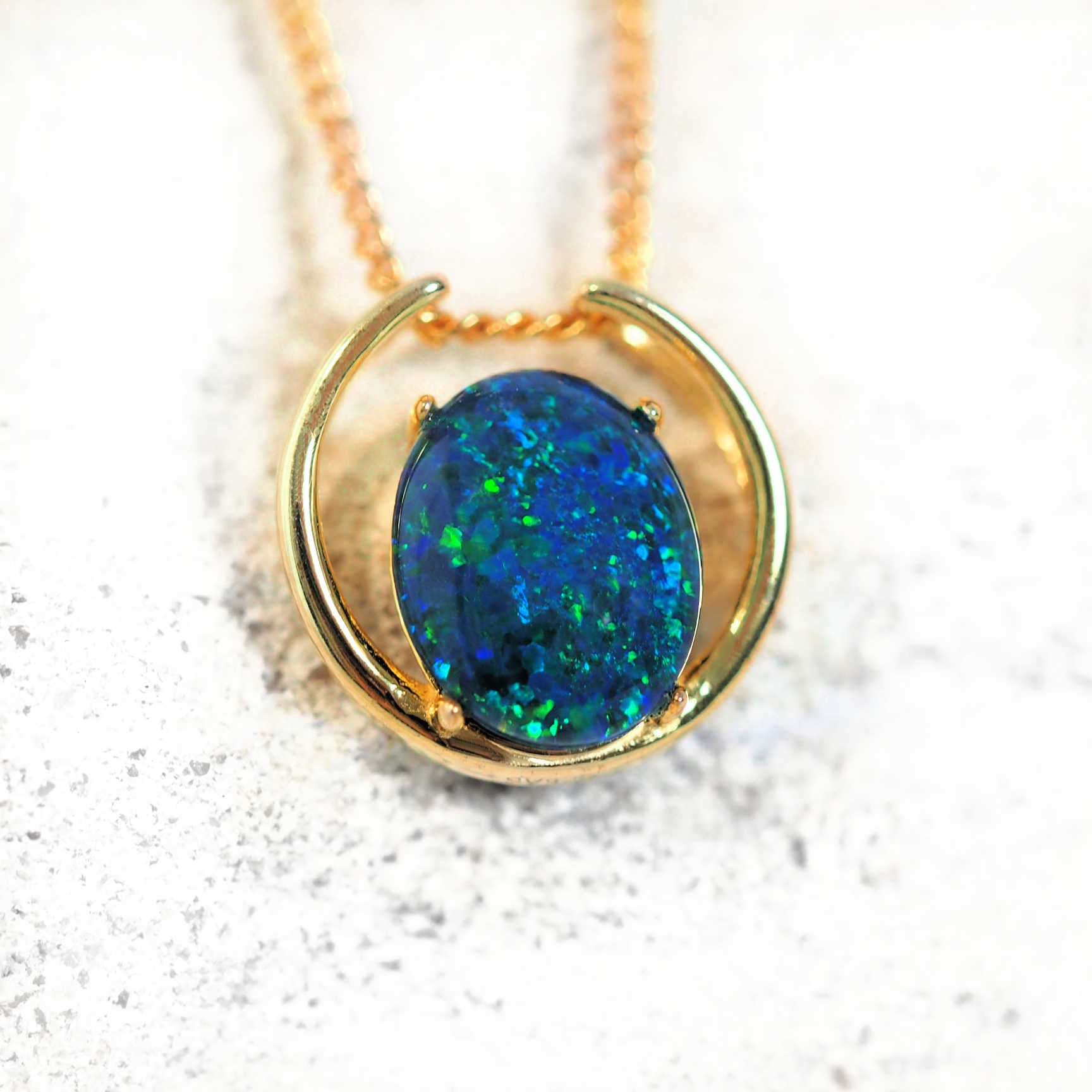 'Elana Blue' Triplet Opal Pendant Gold Plated Silver