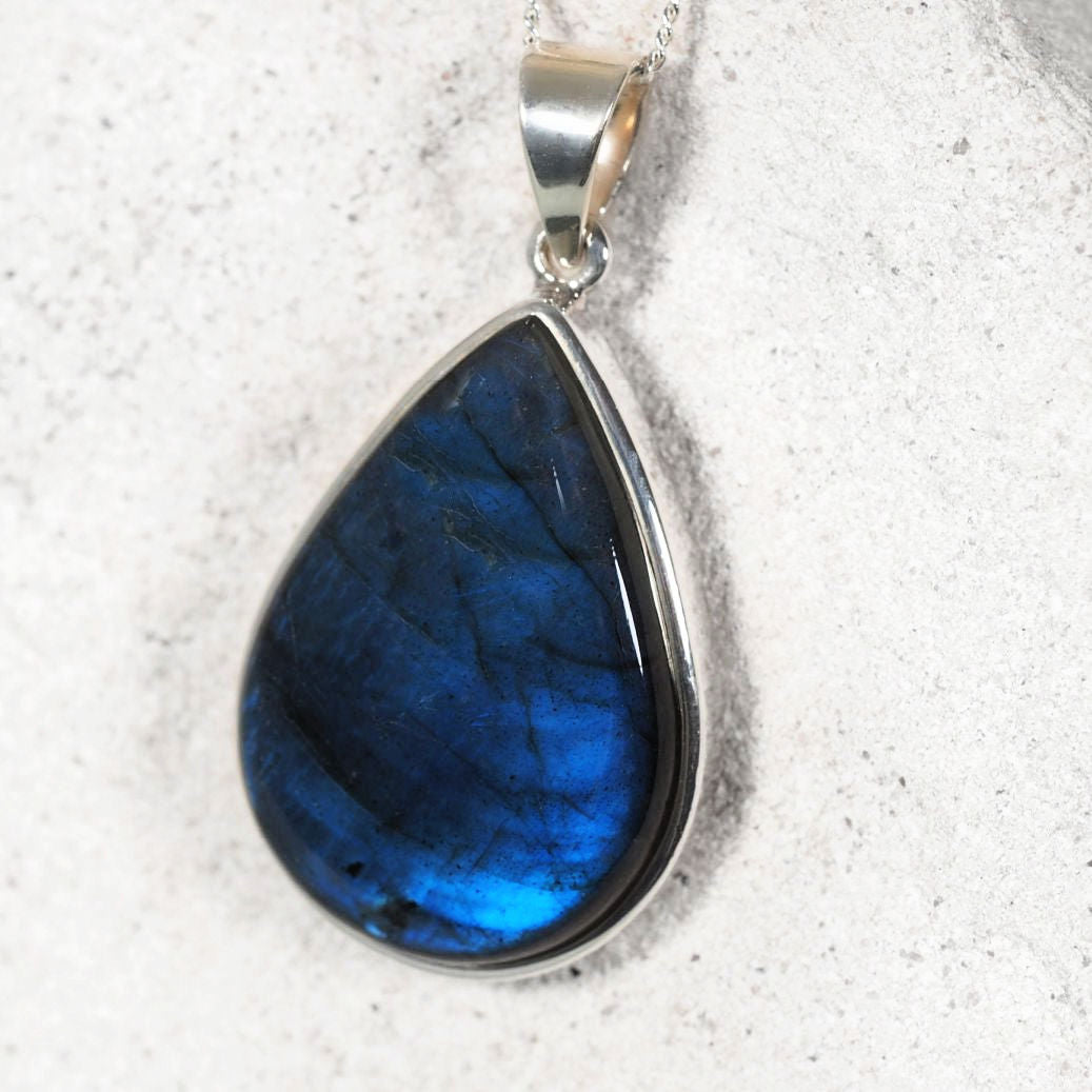 Vibrant Labradorite Pendant with flashes of blue 