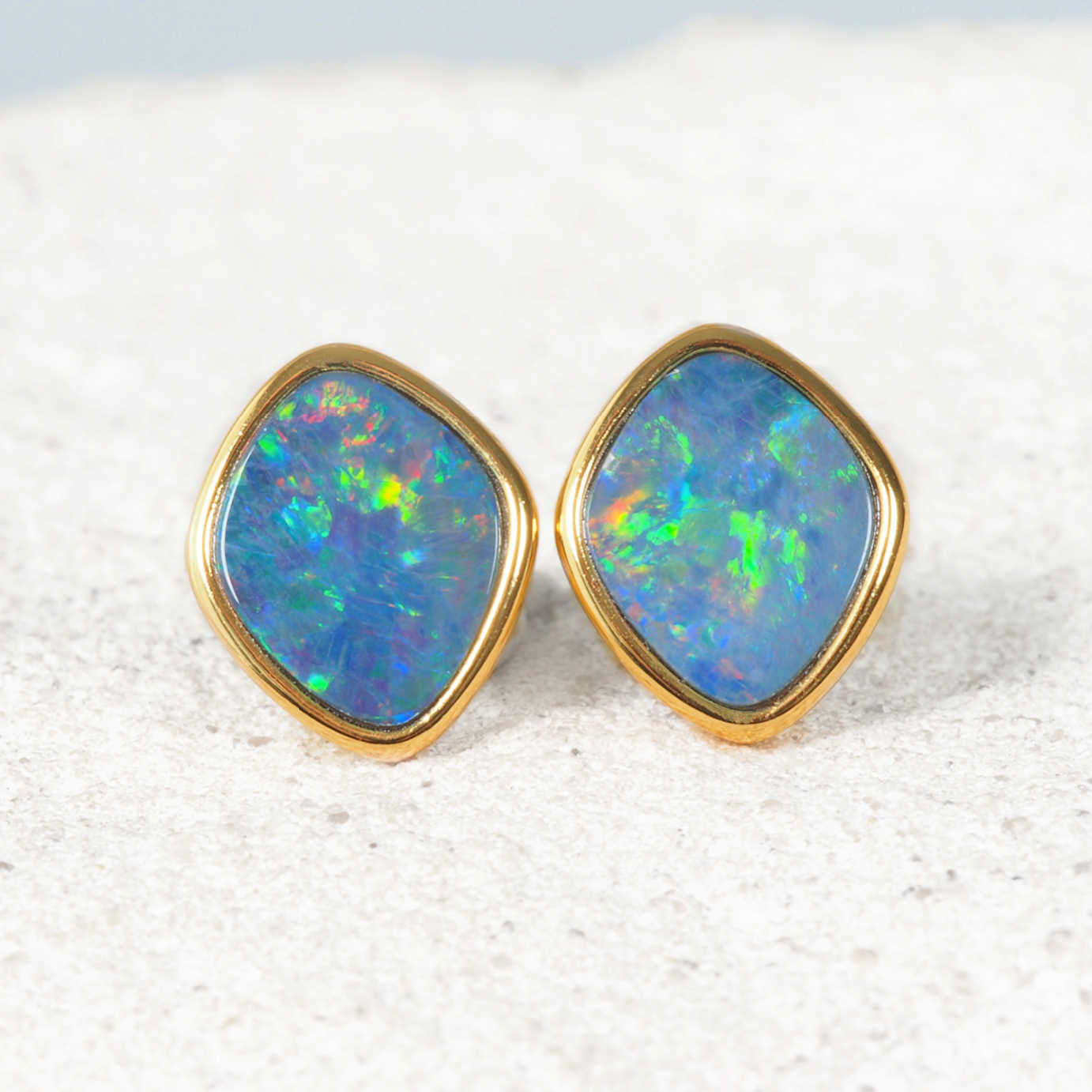 'Elana' Doublet Opal Earrings Gold Plated Silver