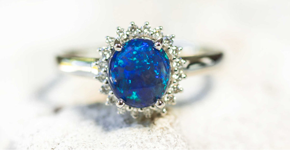 black opal and diamond ring