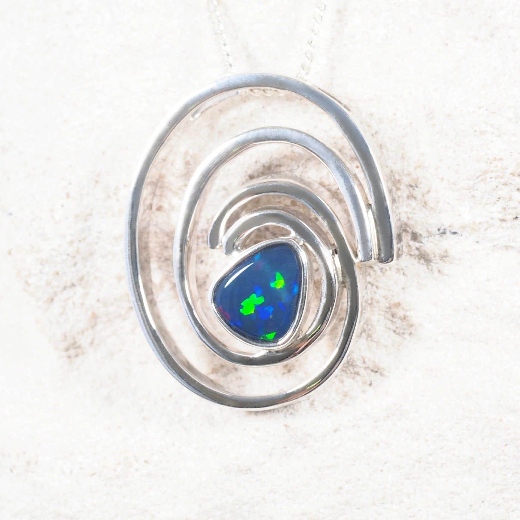 'Eira' Doublet Opal Pendant Silver