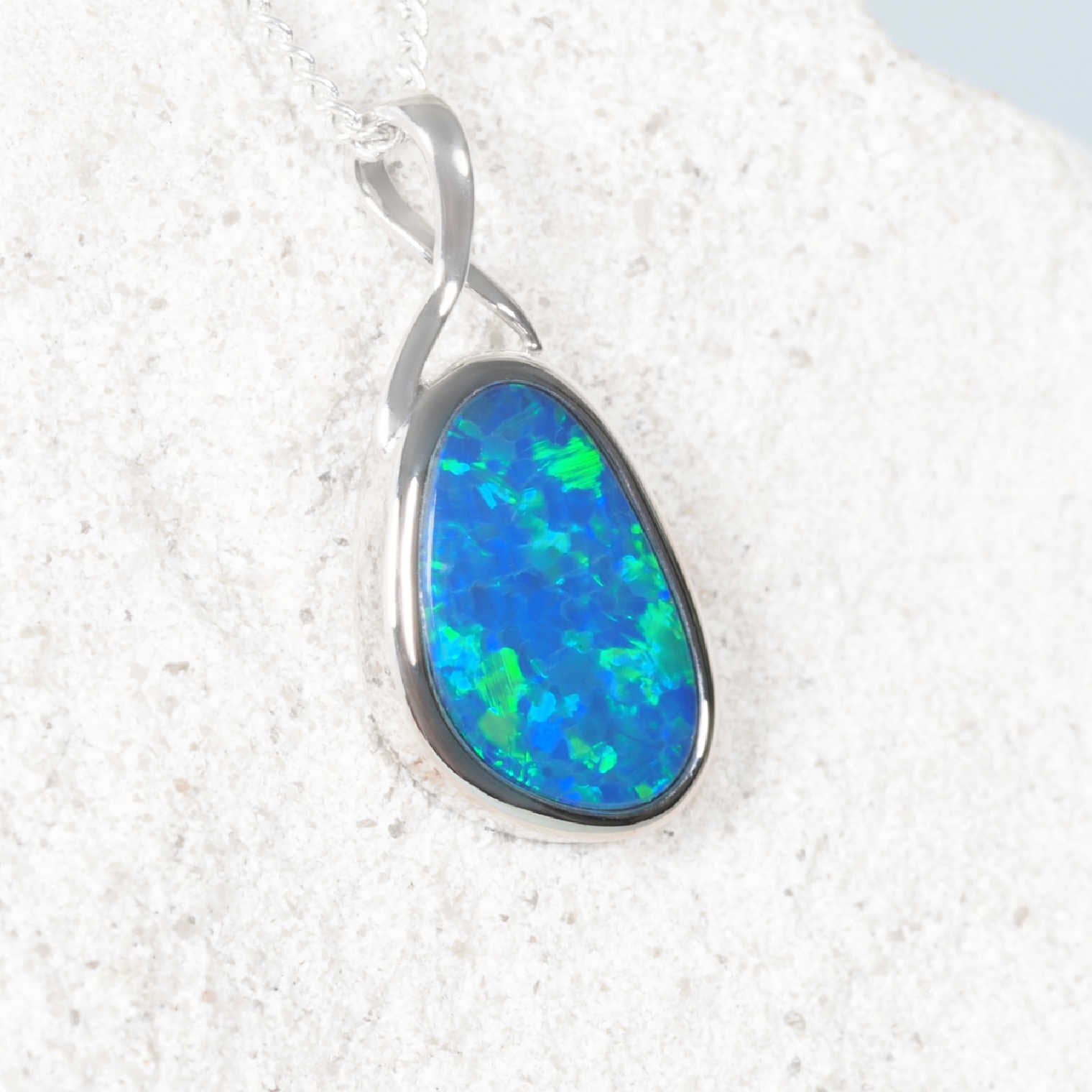 'Paeton' Doublet Opal Pendant 14ct White Gold