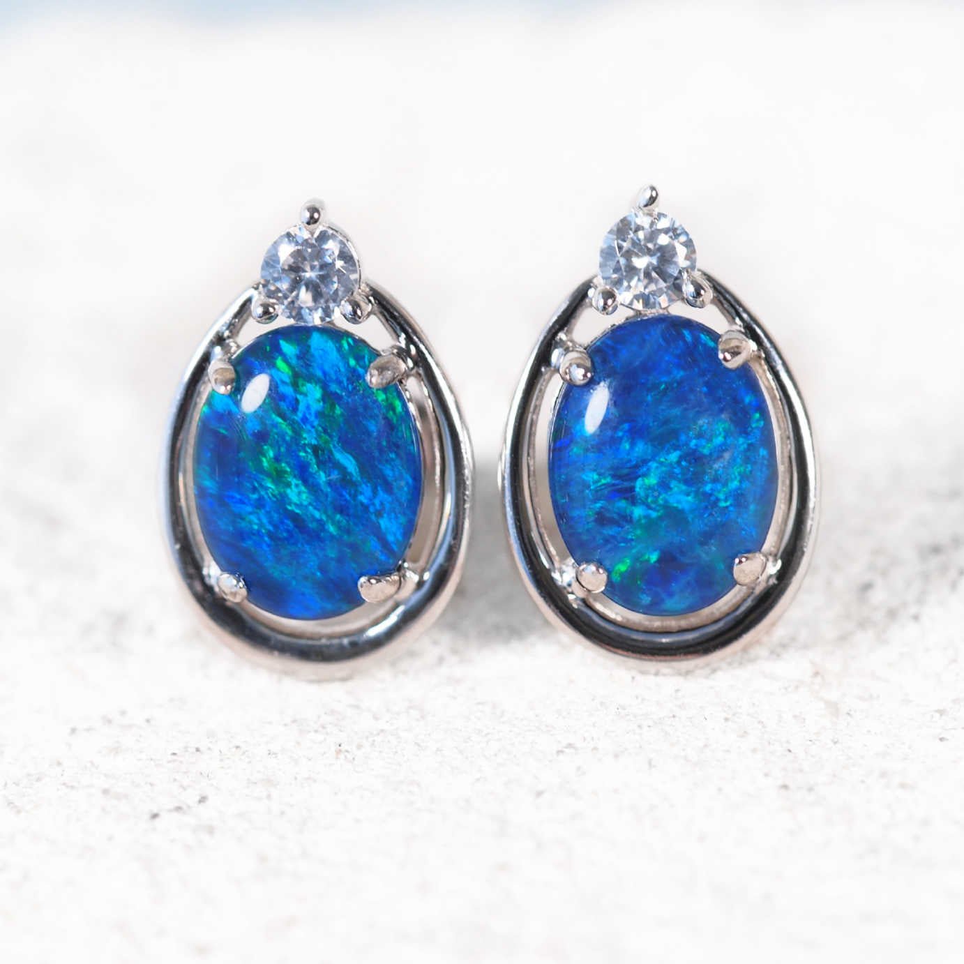 Blue opal earrings in sterling silver