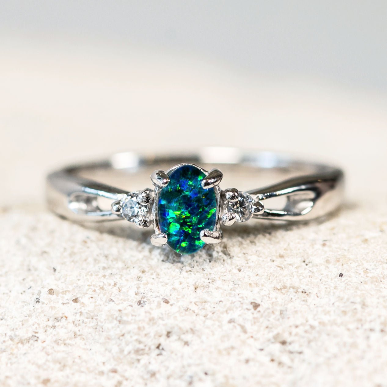 'Alana Blue' Australian Triplet Opal Ring - Black Star Opal