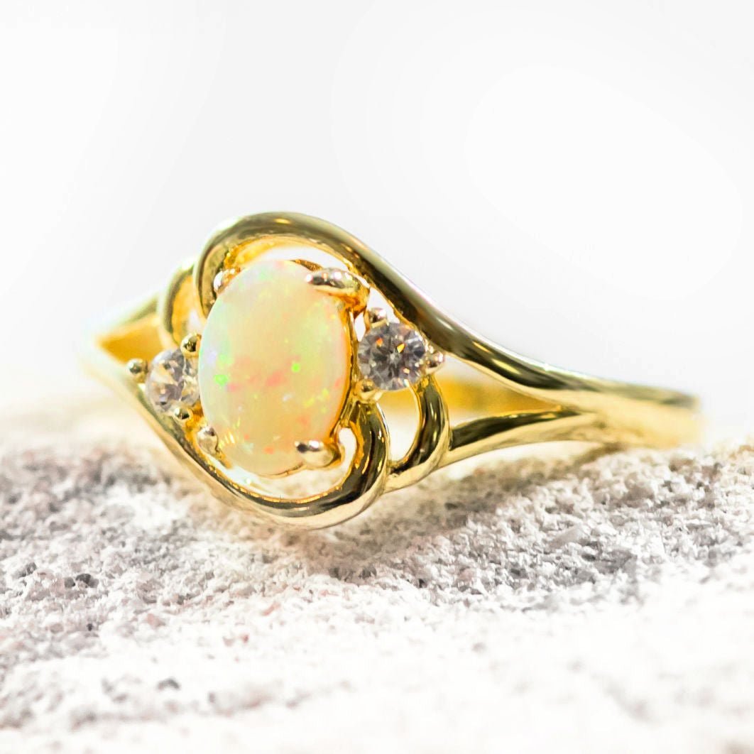 white opal gold plated silver ring 'alenka'