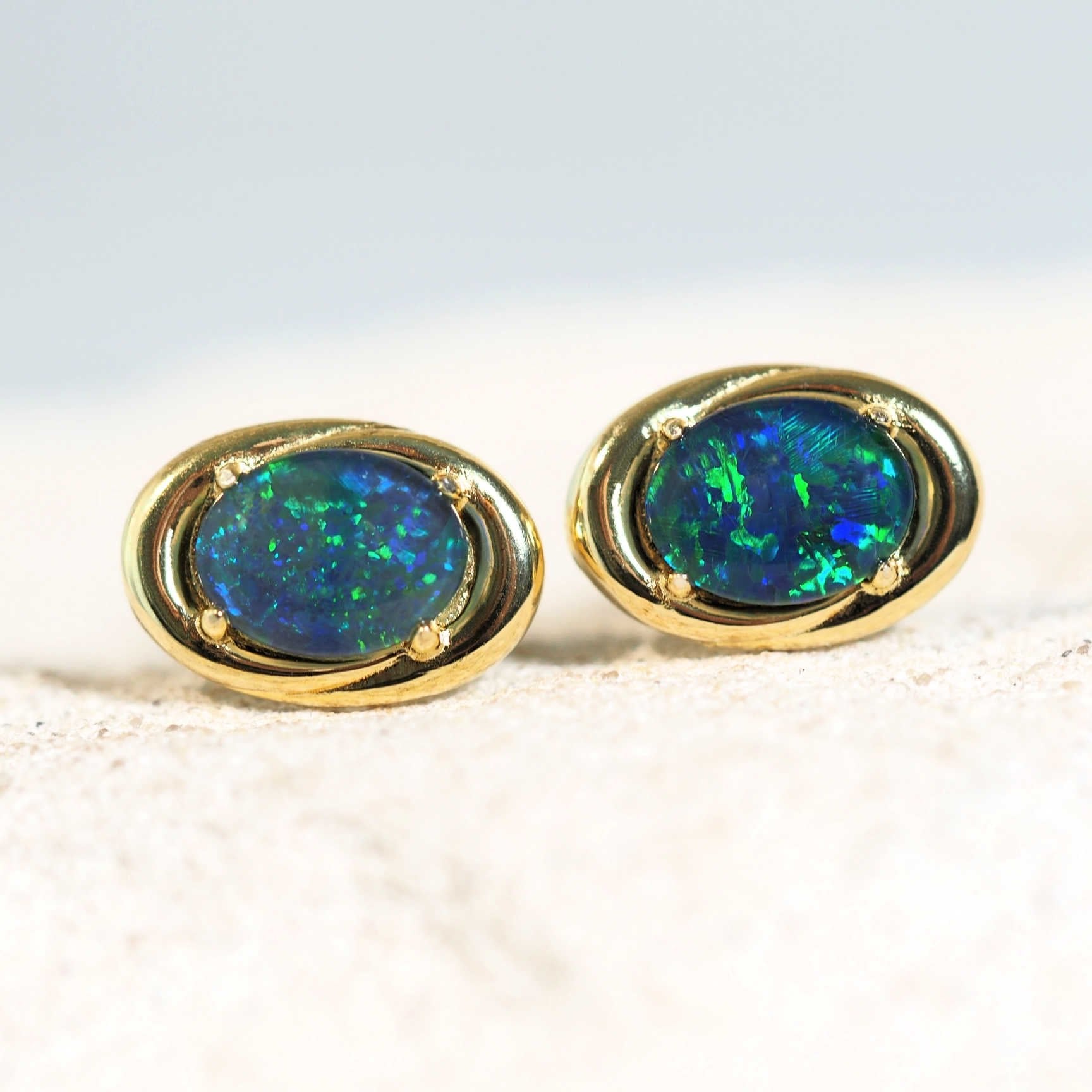 blue and green opal earrings