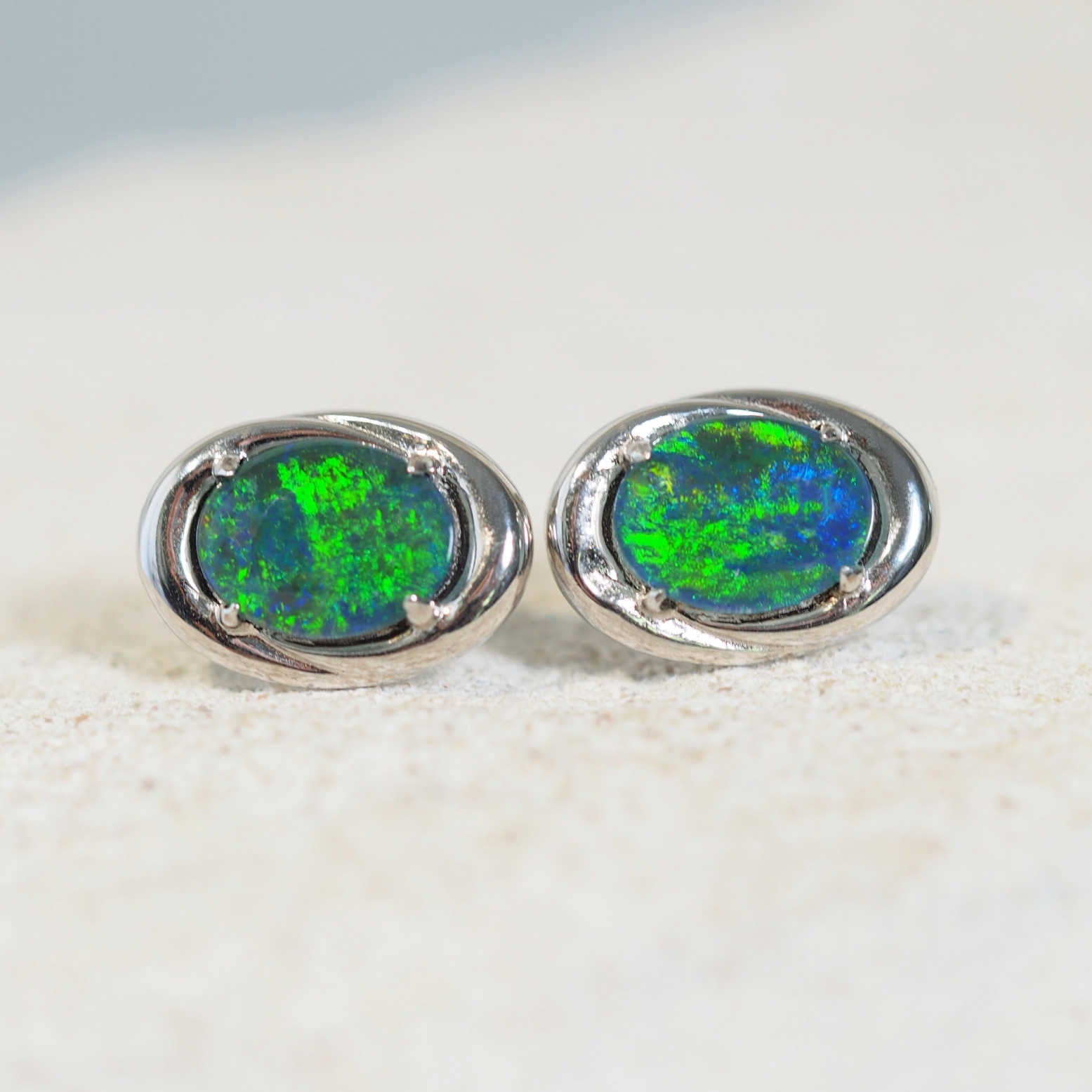 oval australian opal stud earrings