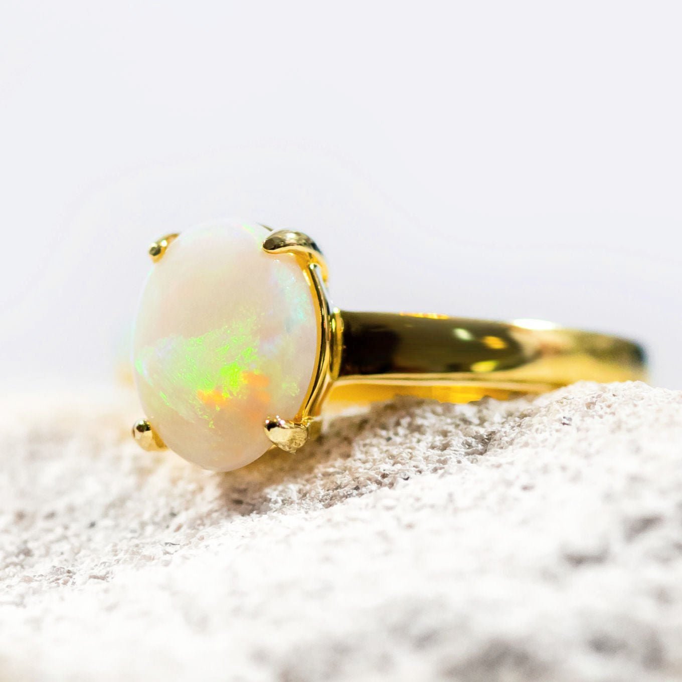 solid australian opal set into a gold plated silver opal ring