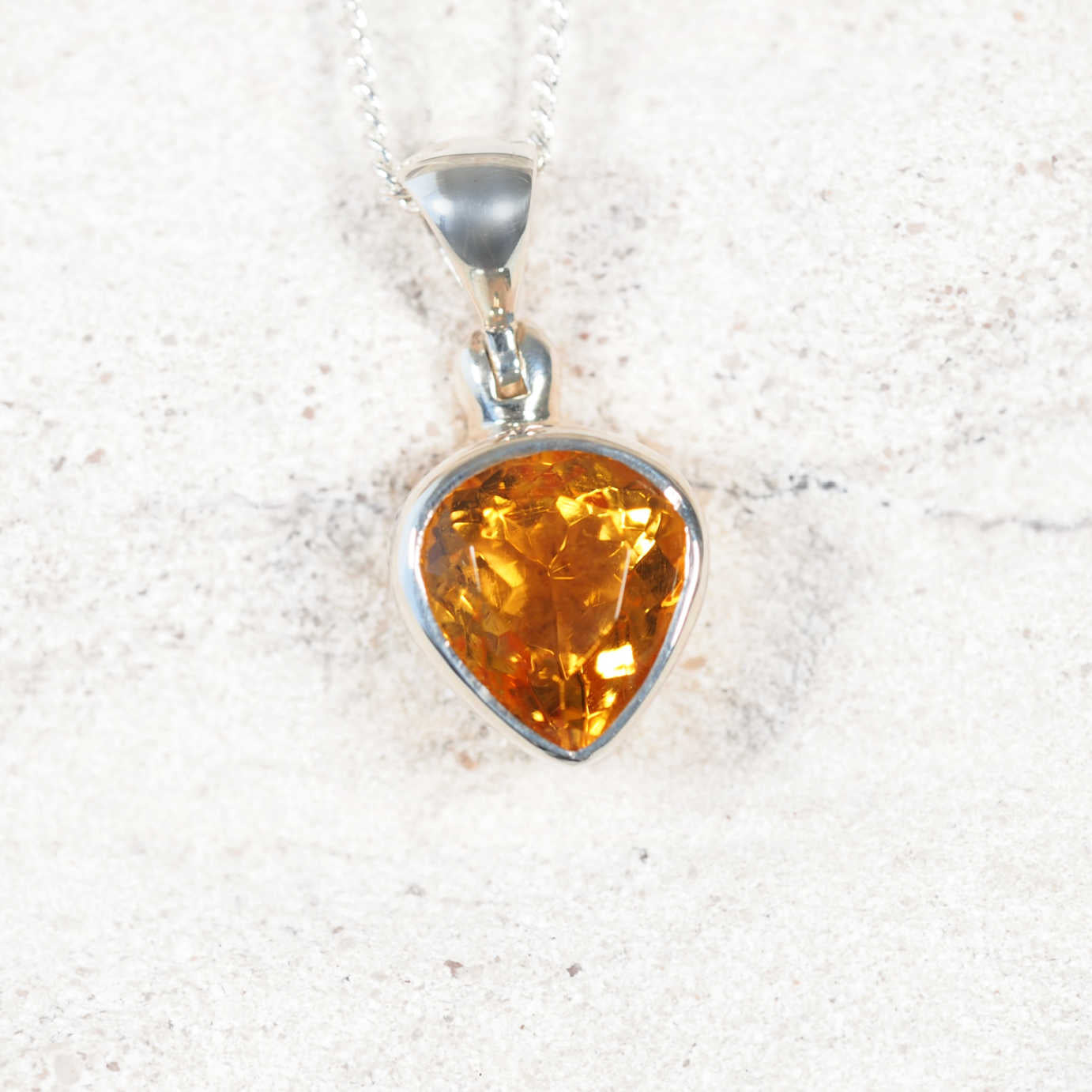 'Amy' Citrine pendant with square faceted gemstone in silver, perfect for casual and formal outfits