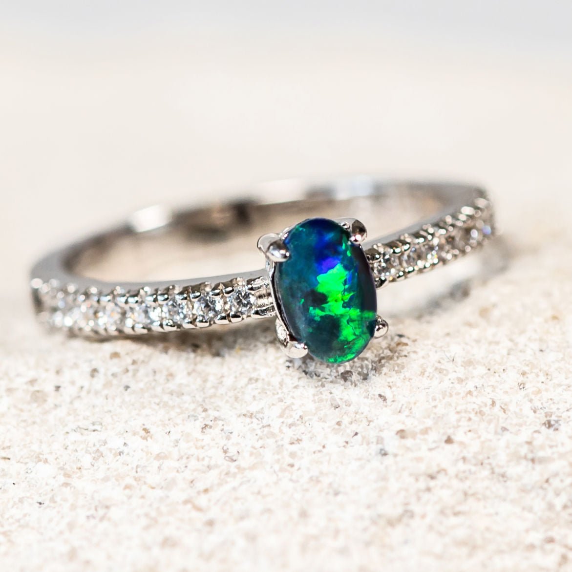'Amira Blue' Triplet Opal Ring Silver