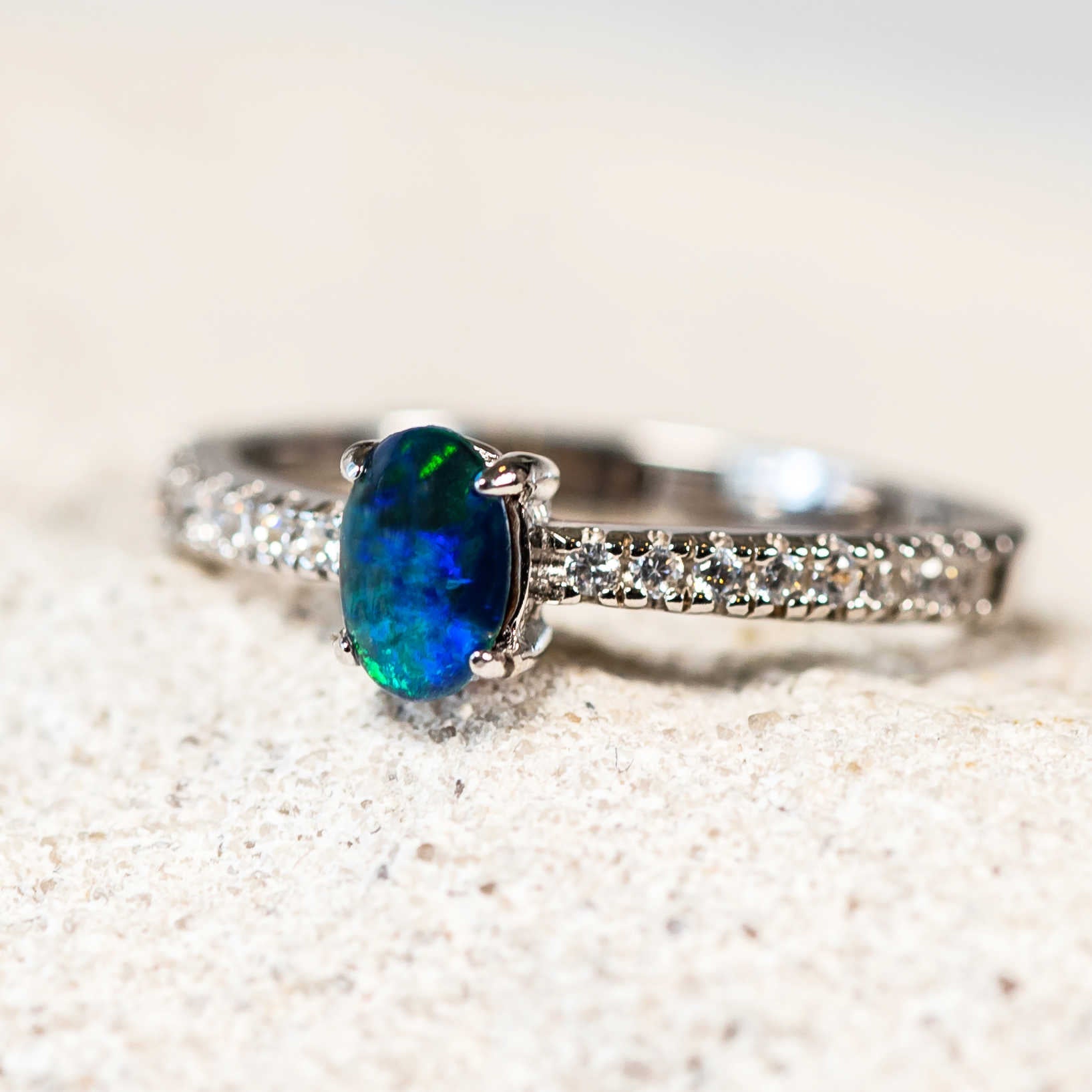 'Amira Blue' Triplet Opal Ring Silver