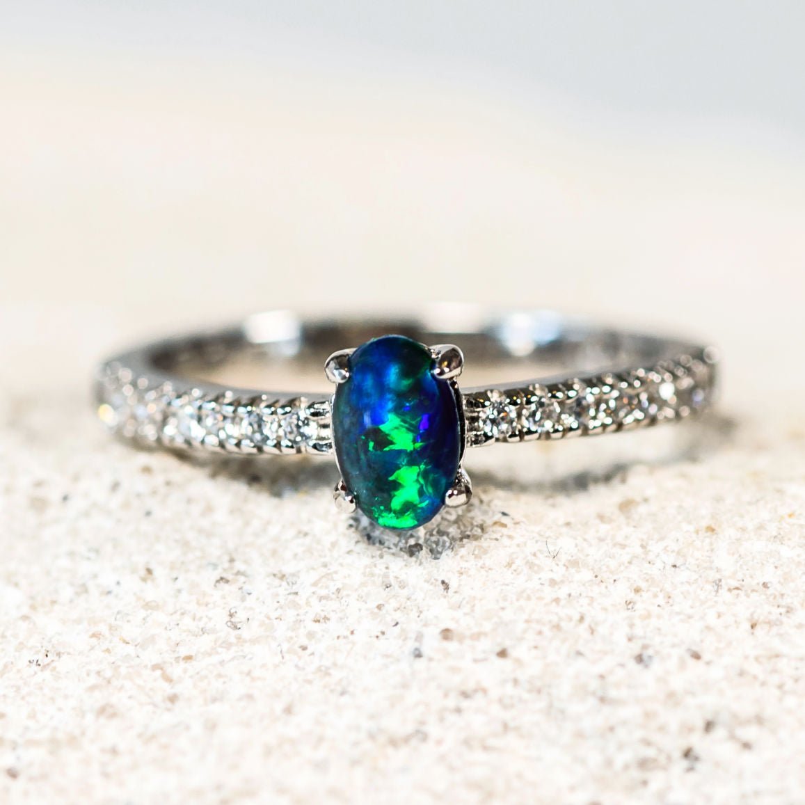 'Amira Blue' Triplet Opal Ring Silver