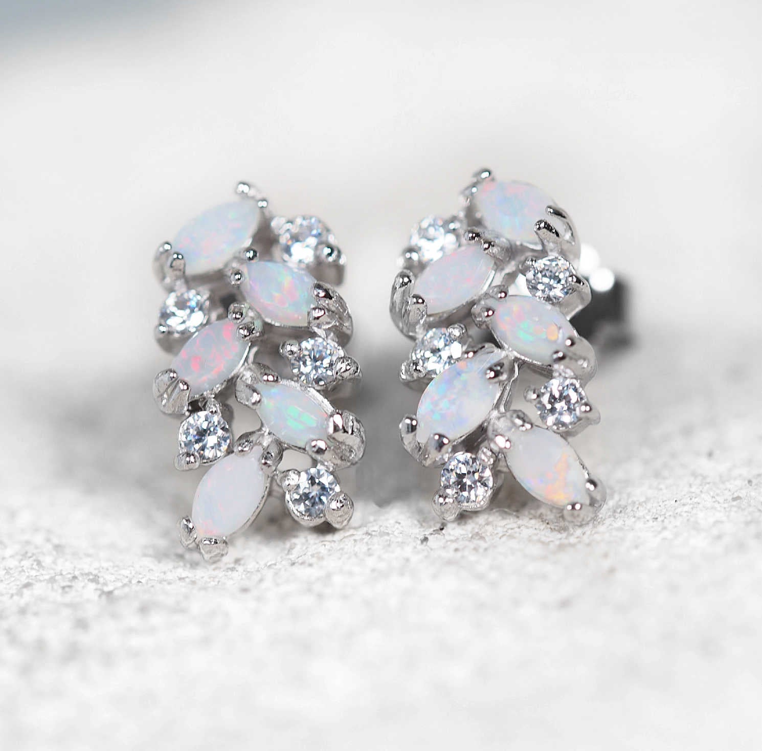 opal earrings with five marquise-shaped South Australian crystal opals and five sparkling cubic zirconias