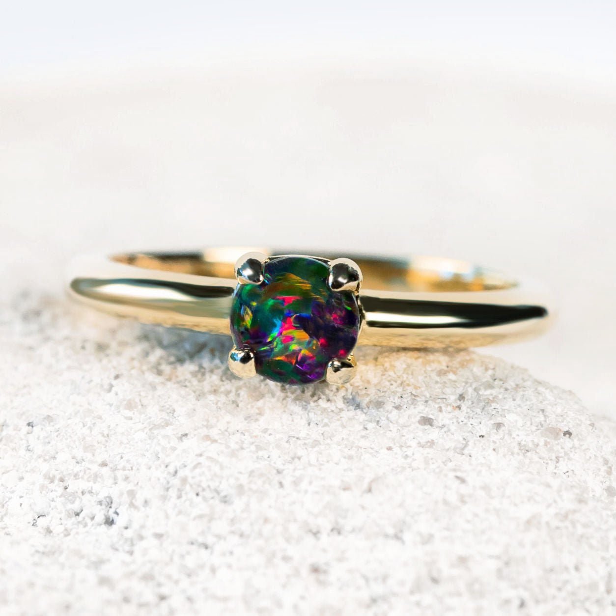 colourful round australian opal ring gold plated silver