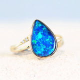 blue and green opal ring in gold with diamonds