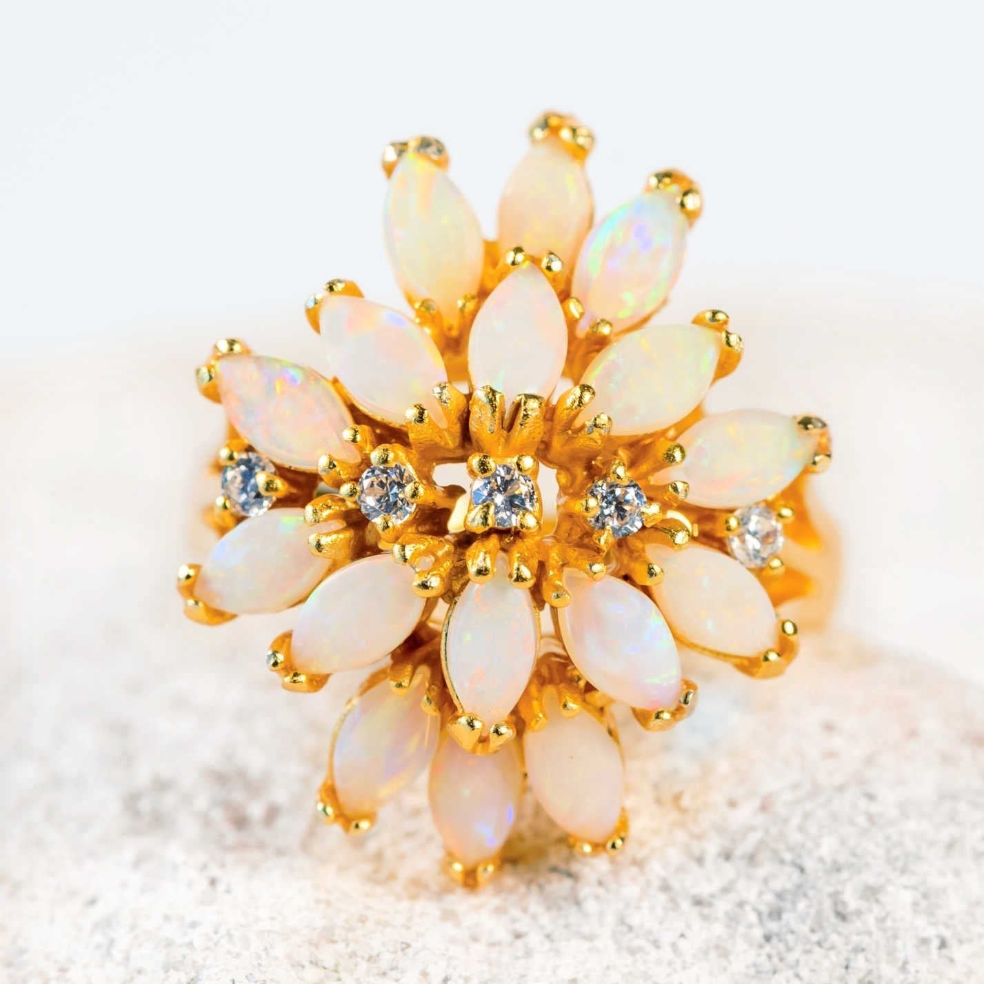 beautiful crystal opal gold plated silver cluster ring