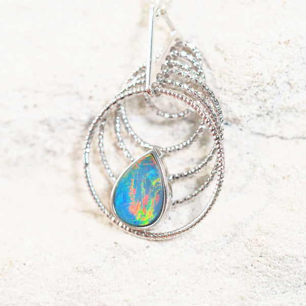 opal necklace set with a colourful Australian opal set in silver