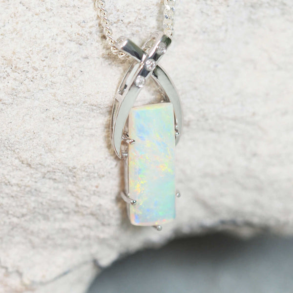 colourful white opal white gold pendant