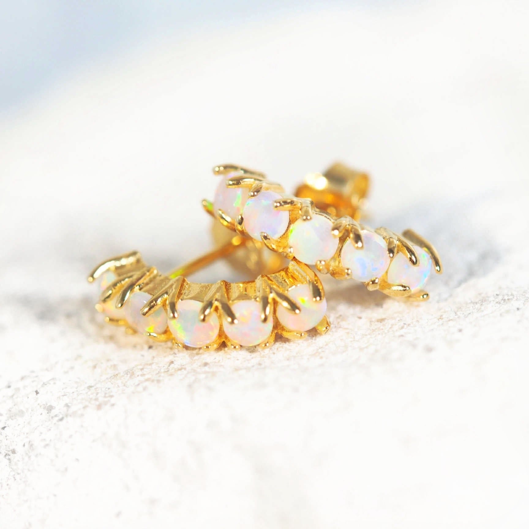 colourful opal earrings with five round opals