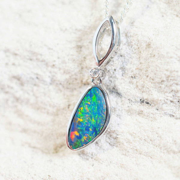 colourful doublet opal pendant in silver