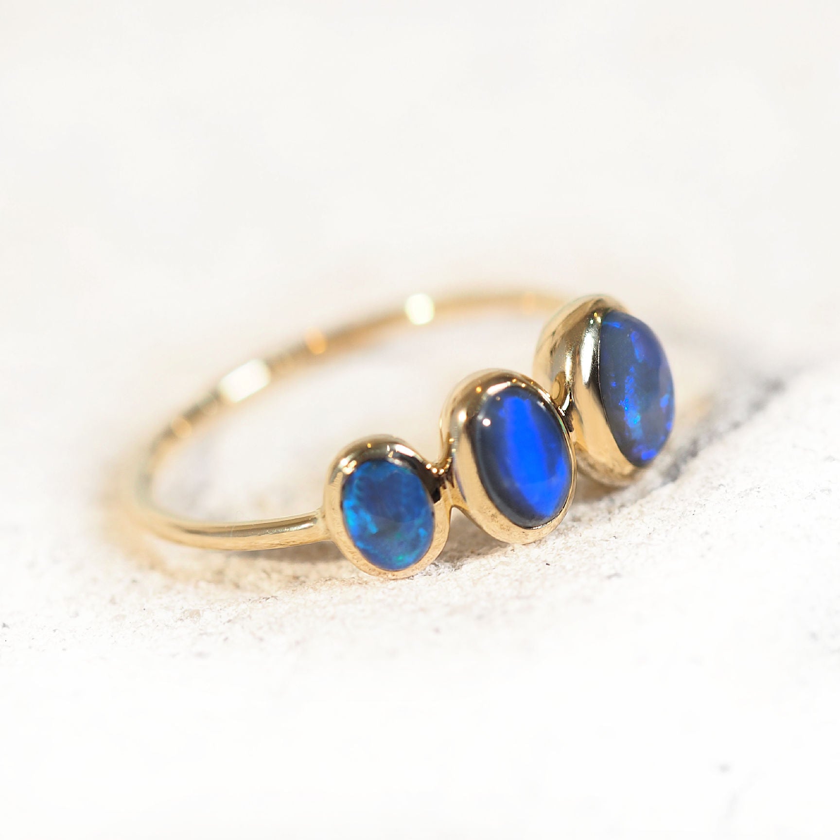 black opal ring set with lightning ridge solid opal stones