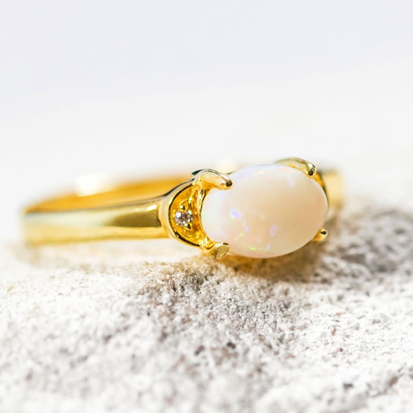 'Briella' White Opal Ring Gold Plated Silver