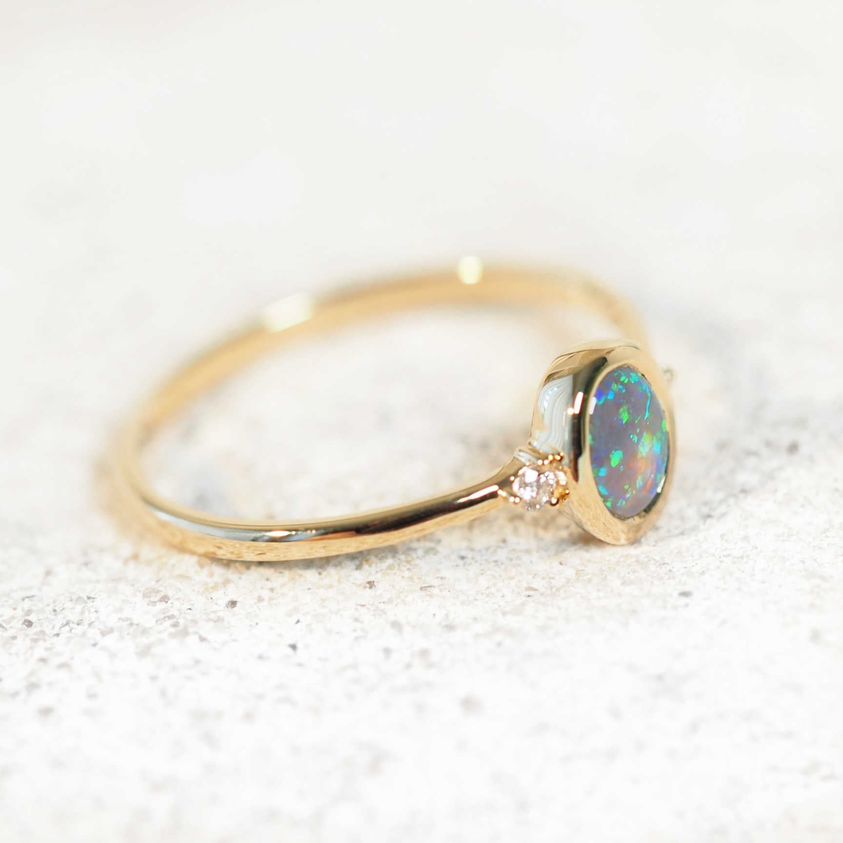ring set with diamond and black opal 