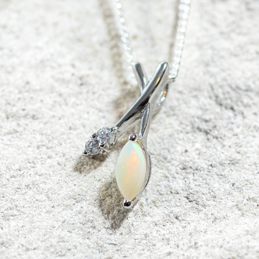 marquise opal pendant in silver