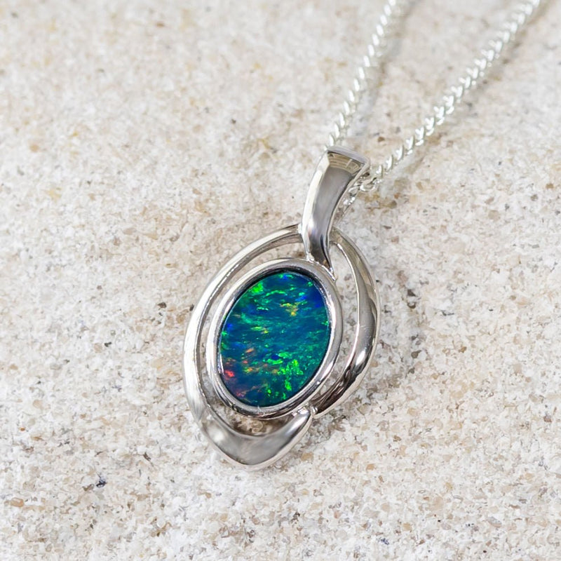 silver doublet opal necklace