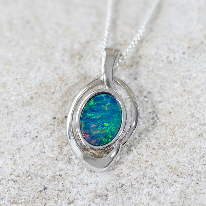 silver doublet opal pendant