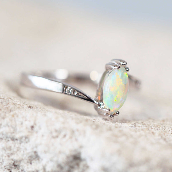 white gold crystal opal ring