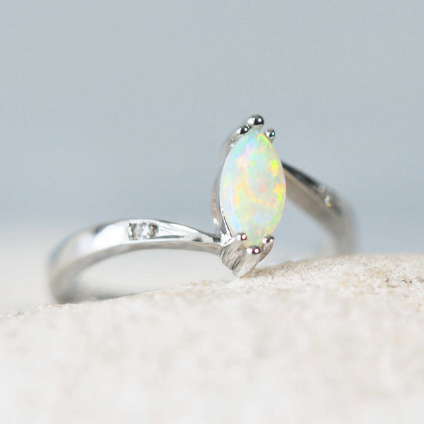 crystal opal ring in white gold