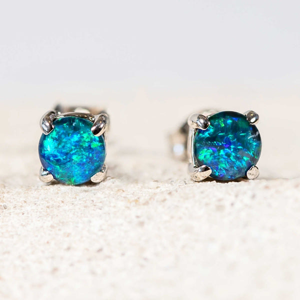 blue and green australian opal stud earrings