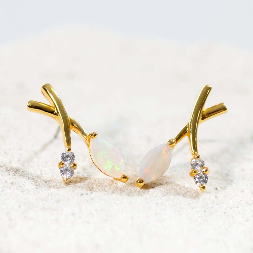 colourful marquise shaped opal earrings in gold plated silver